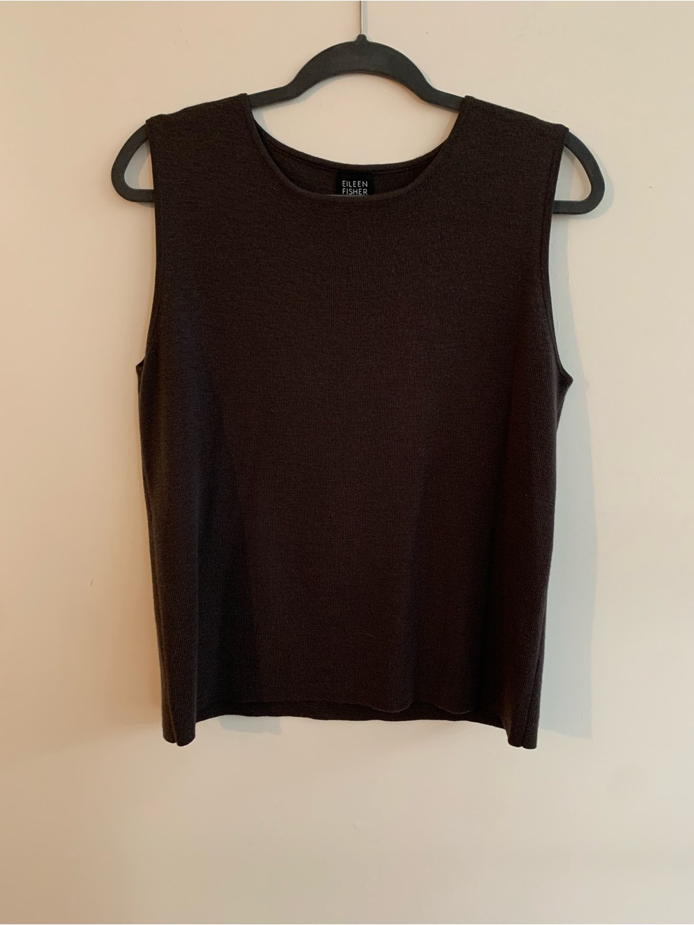 Eileen Fisher Black Sleeveless Brown Knit Shell